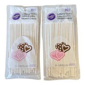 WILTON Lollipop Sticks White 6 Inches, Lot of 2 Packs of 35, 70 Sticks Total NEW